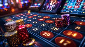 Tampilan meja Casino Hold'em langsung dengan dealer dan kartu komunal